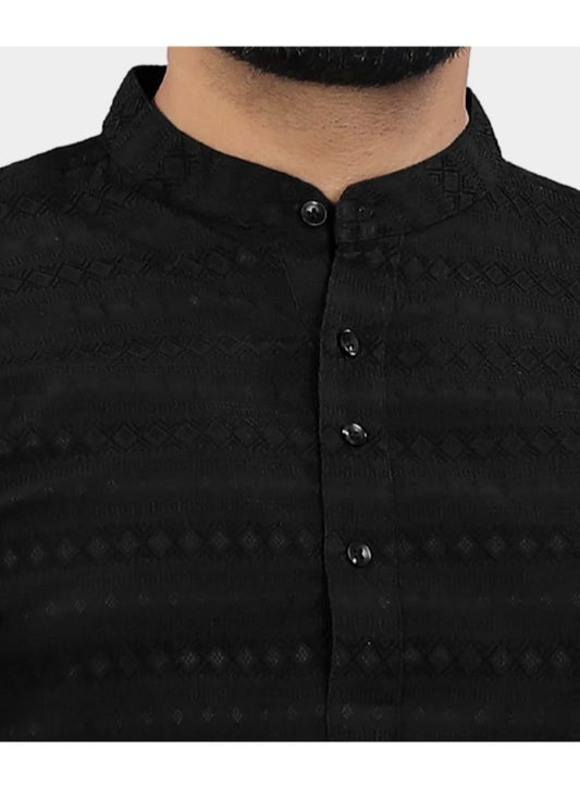 Classic Black Textured Kurta Shirt for Men