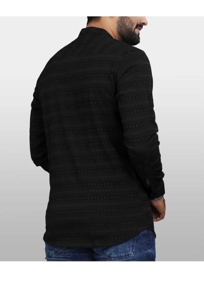 Classic Black Textured Kurta Shirt for Men