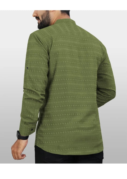Olive Green Textured Kurta Shirt for Men