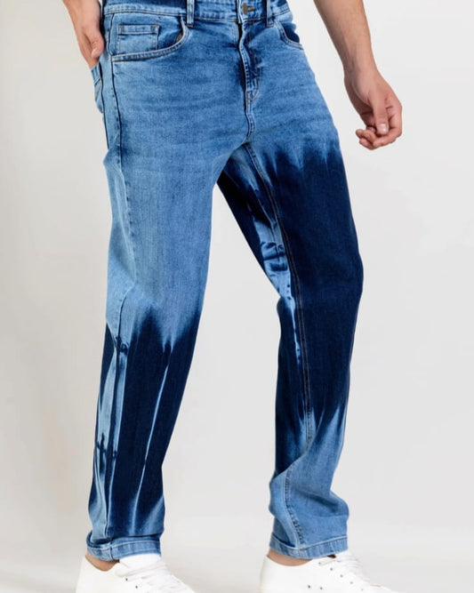 Men' s black and blue patch jeans