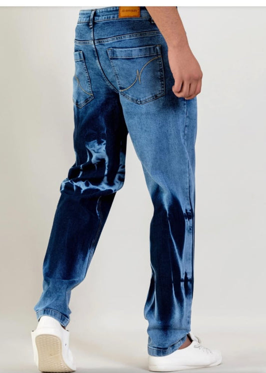 Men' s black and blue patch jeans
