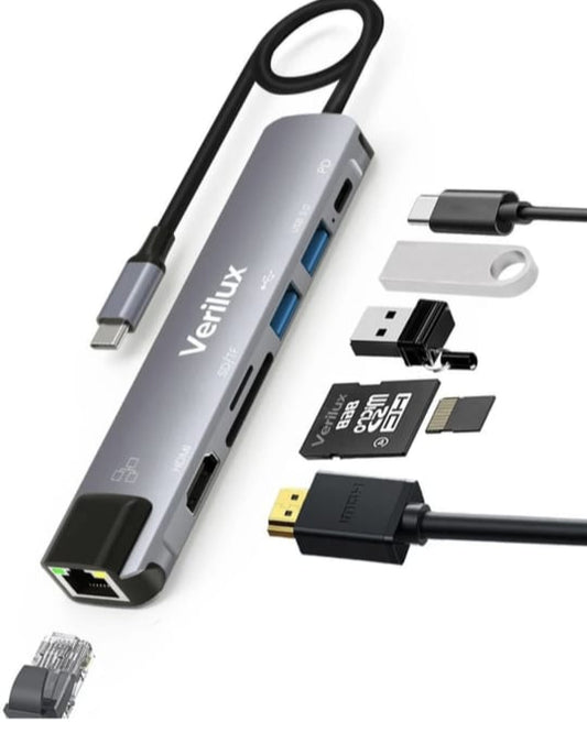 usb c hub with ethernate rj 45 7 in usb type c hub with 4k hdmi port and pd charging usb c 7 in 1  type c adapter  with hdmi