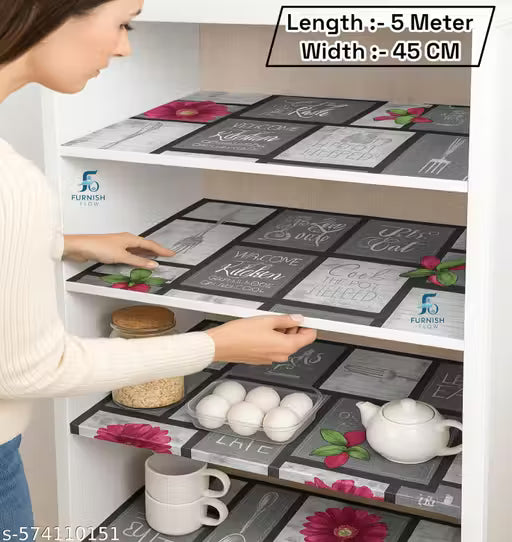 Furnish Flow 5 Meter Rectangular Long Shelf Liner , Sheet Roll / Mat For Drawer/Mat Roll/Protector For Wardrobe/, Antislip Mat, Size - 45 X 500 Cm Multipurpose Mat Roll