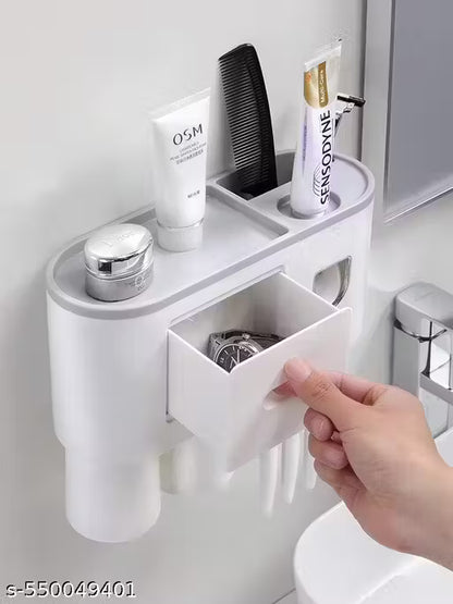 Toothpaste Dispenser Bathroom Accessories, 2 Cups Automatic Toothbrush Holder Wall Mounted Bathroom Decor Smart Home Products Tooth Brushing Holder with Automatic