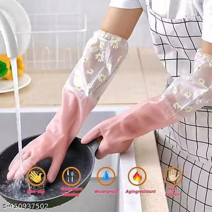 eusable Waterproof Household Latex Hand Gloves For Kitchen Dish Washing Laundry Cleaning Gardening And Sanitation, Pack of 1 Pair