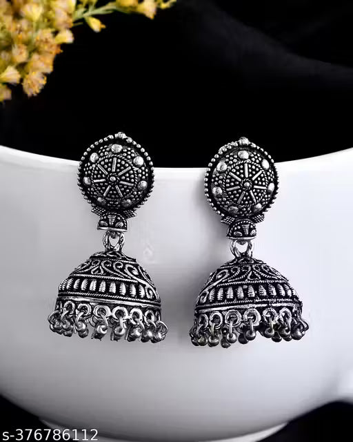 Premium Quality Brass Oxidised Short Necklace with pendant, Earrings, Kada, Toering, Ring and Nose Pin Set |German Silver Indian Jewellery |Indian Traditional Jewellery | Necklace for Girls and Women | Antique Heavy Necklace set | Silver Coloured Chunky