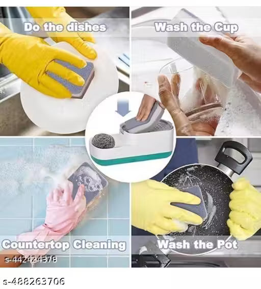 2 in 1 Soap Dispenser /Soap Pump Dispenser and Sponge Holder With 1 Cleaning Sponges and scrubber For Kitchen , Kitchen Liquid Dispenser, Dish Wash , Cleaning Soap Dispenser