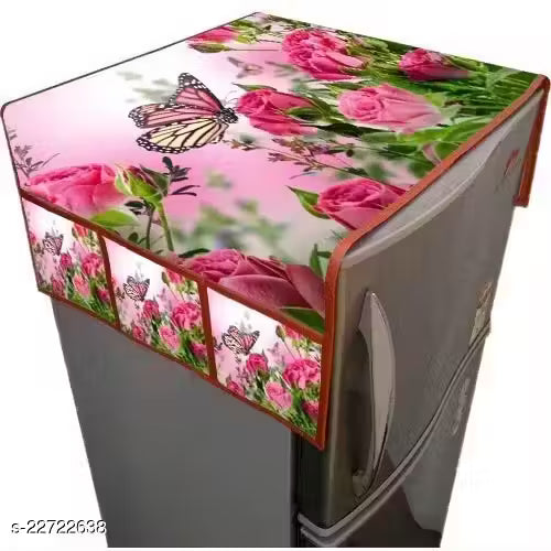 : CRAFTEAL'S Present digital printed fridge top cover with 6 pocket 3 on each side Color:- White