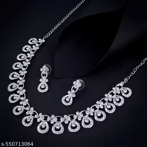 Silver Plated Traditional Choker Necklace Set for Women | Ethnic Bridal Jewelry, Wedding & Party Wear [SET OF-2]
