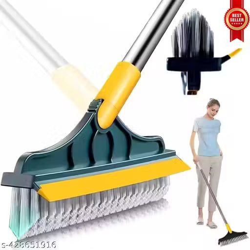 Bathroom Cleaning Brush with Wiper Tiles Cleaning Brush Floor Scrub Bathroom Brush with Long Handle 120° Rotate Bathroom Floor Cleaning Brush Home Kitchen Cleaning Mop… (2 in 1 Brush)
