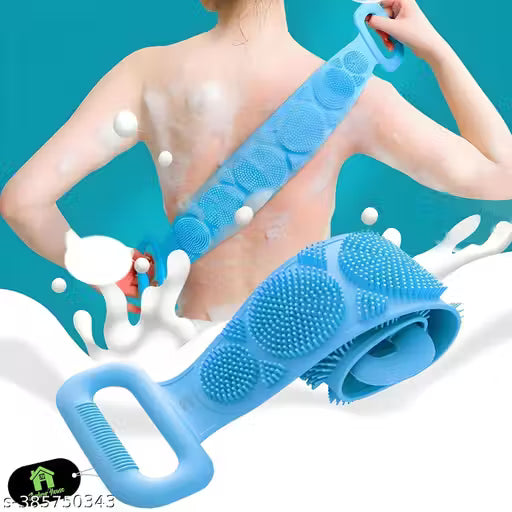1 bath belt + 1 body brush back scrubber cleanser shower loofah best for face skin cleansing soft silicone handle scrub cleaner for men women (Combo pack with bath brush) (Multicolor)