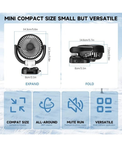 portable car fan 2024 upgrade usb fan for car strong wind 360