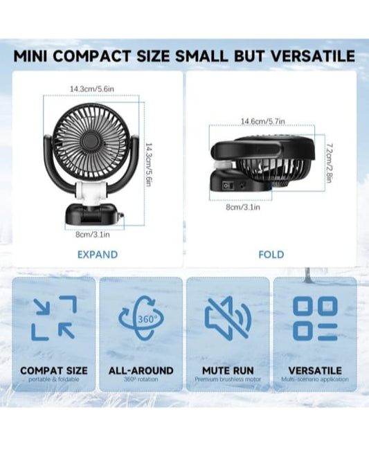 portable car fan 2024 upgrade usb fan for car strong wind 360