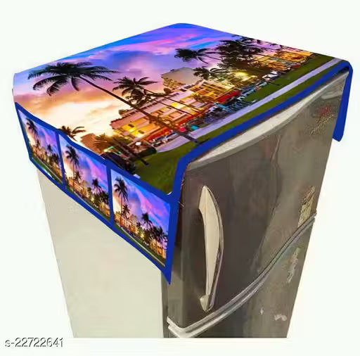 CRAFTEAL'S Present digital printed fridge top cover with 6 pocket 3 on each side Color:- White