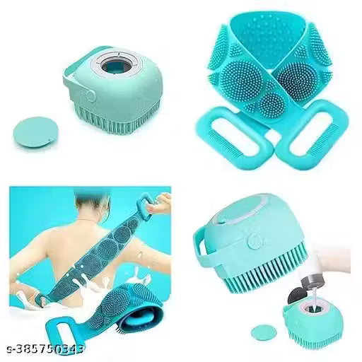 1 bath belt + 1 body brush back scrubber cleanser shower loofah best for face skin cleansing soft silicone handle scrub cleaner for men women (Combo pack with bath brush) (Multicolor)