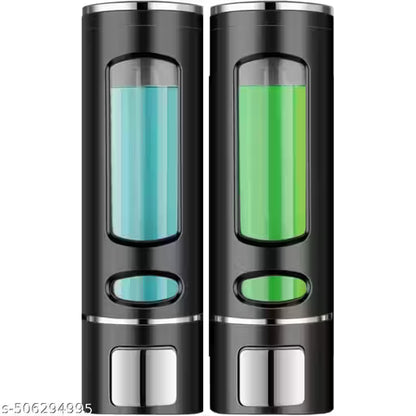 CLIBO 400ml Rust Proof Eco-Friendly ABS Plastic Wall Mounted Liquid Dispenser for Bathroom/Kitchen | Shampoo Conditioner Handwash Lotion Gel Liquid Soap Dispenser (Black) | (Pack of 2)