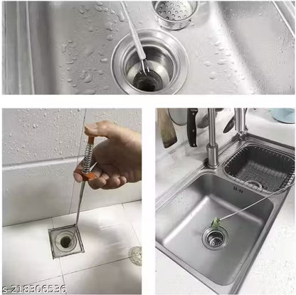 krupasadhya Sink Cleaning Pipe Drain Cleaner Hair Catcher Wire for Kitchen Drainer Spring Stick Strainer Cleaning Tool (1 Pcs) - 90 cm