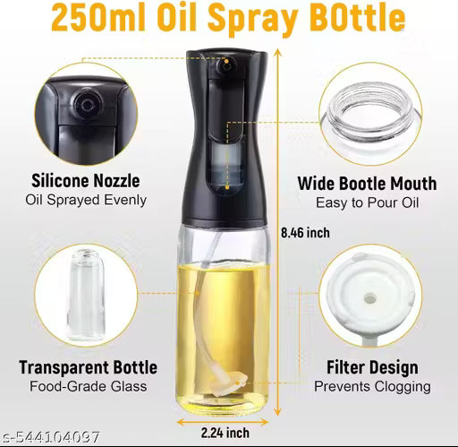 Glass oil Spray Dispenser Cooking 200ml Olive oil Spray Bottle Refillable Food Grade oil Vinegar Spritzer Sprinkler Sprayer Mister Used for Air Fryer,Salad Making,Frying,BBQ,black