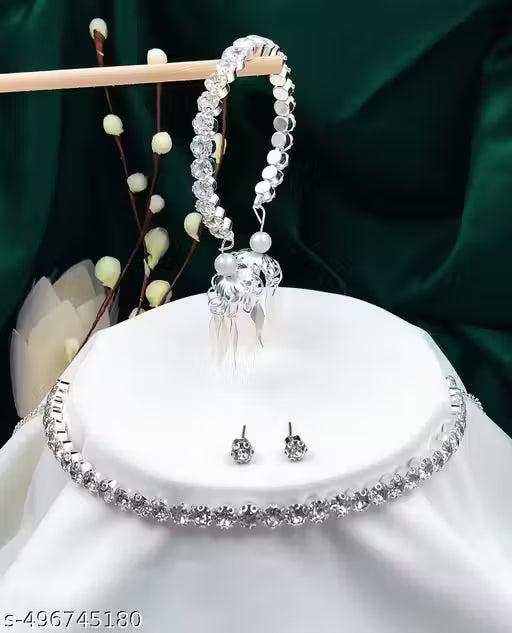 New fancy 4 item combo of hair tiara and beautiful necklace with latkan breslet ring free