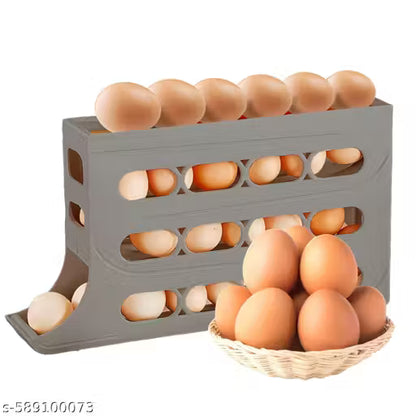 Egg Dispenser Automatic Rolling Tray Organizer, Holds 28 Eggs, Space Saving Refrigerator to Dining Table, Kitchen, Cabinets (Gray)