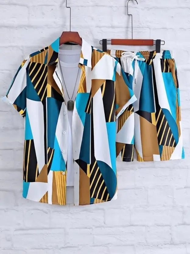Men Night Suit Set Multicolor Printed