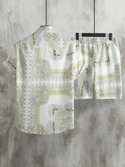 Men Top & Shorts Set White Printed