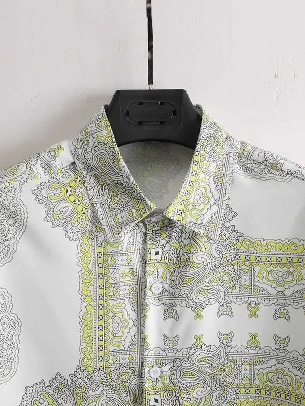 Men Top & Shorts Set White Printed