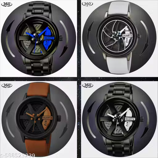 Any 1 Random Watch | Premium Quartz Analog Wrist Watch for Men | Stylish 360° Rotating Dial | Steel & Rubber Strap Options | Pack of 1 |
