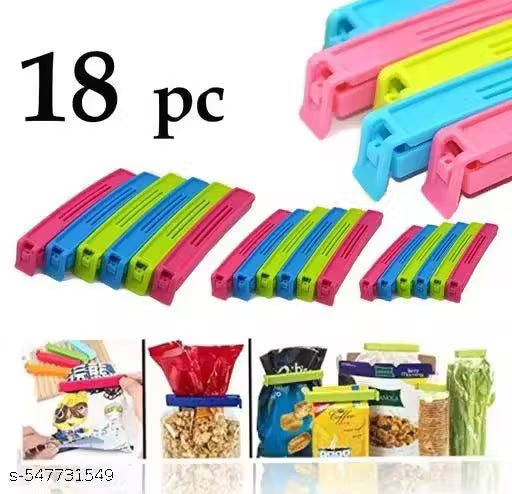 Food,Snack Pouch Bag Clip Sealer for Keeping Food Fresh for Home Kitchen | Plastic Camping Snack Air Tight Seal Sealing Bag Clips |Packet Vacuum Sealers Clip| (Set of 18, Multicolor)