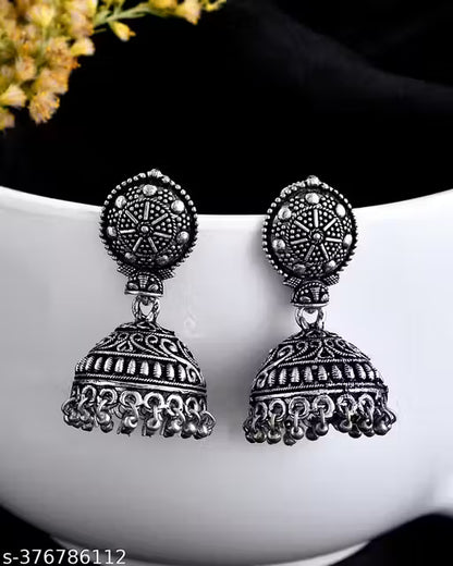 Premium Quality Brass Oxidised Short Necklace with pendant, Earrings, Kada, Toering, Ring and Nose Pin Set |German Silver Indian Jewellery |Indian Traditional Jewellery | Necklace for Girls and Women | Antique Heavy Necklace set | Silver Coloured Chunky