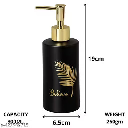 Aztora 300ml Glass Liquid Soap Dispenser for Bathroom, Handwash Liquid Dispenser Bottle for Kitchen, Washbasin, Opaque (Black)