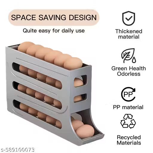 Egg Dispenser Automatic Rolling Tray Organizer, Holds 28 Eggs, Space Saving Refrigerator to Dining Table, Kitchen, Cabinets (Gray)