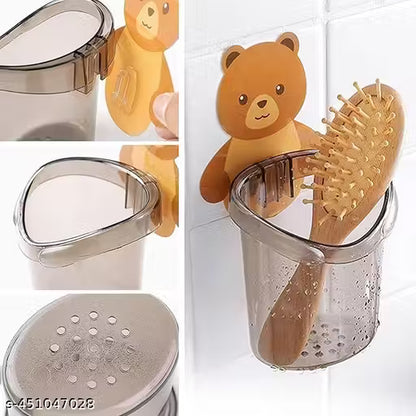 Bear ToothBrush Holder (Pack of 1) Self Adhesive Multipurpose Organizer for Cosmetics 4Pcs Plastic Toothbrush Holder (Multicolor, Wall Mount) and Plastic Soap Holder Beautiful Fish Shape Sop Dish Case Holder Bathroom Accessory ( Pack of 2)