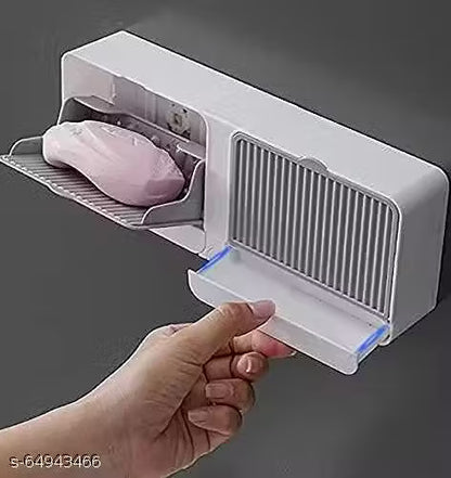 No-Drilling Clamshell soap Box Wall-Mounted with Cover Double Grid-Asphalt Toilet Laundry soap Plastic soap Box