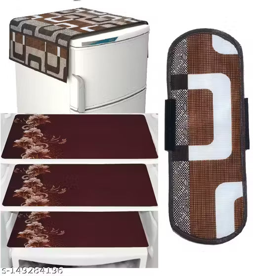 The Endless Store Fridge Cover For Top + 1 Piece Handle Cover + 3 Mat (Brown Box31)