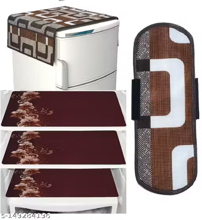The Endless Store Fridge Cover For Top + 1 Piece Handle Cover + 3 Mat (Brown Box31)