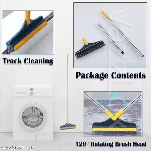 Bathroom Cleaning Brush with Wiper Tiles Cleaning Brush Floor Scrub Bathroom Brush with Long Handle 120° Rotate Bathroom Floor Cleaning Brush Home Kitchen Cleaning Mop… (2 in 1 Brush)
