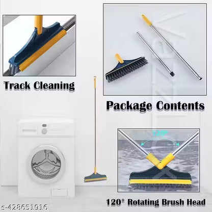 Bathroom Cleaning Brush with Wiper Tiles Cleaning Brush Floor Scrub Bathroom Brush with Long Handle 120° Rotate Bathroom Floor Cleaning Brush Home Kitchen Cleaning Mop… (2 in 1 Brush)