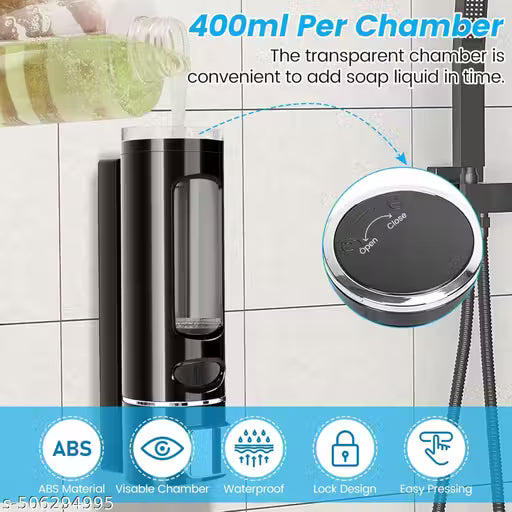 CLIBO 400ml Rust Proof Eco-Friendly ABS Plastic Wall Mounted Liquid Dispenser for Bathroom/Kitchen | Shampoo Conditioner Handwash Lotion Gel Liquid Soap Dispenser (Black) | (Pack of 2)
