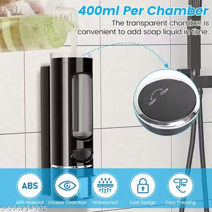 CLIBO 400ml Rust Proof Eco-Friendly ABS Plastic Wall Mounted Liquid Dispenser for Bathroom/Kitchen | Shampoo Conditioner Handwash Lotion Gel Liquid Soap Dispenser (Black) | (Pack of 2)