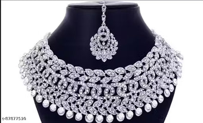 Sterling Rhodium Plated Jewellery Set With White Austrian Diamond