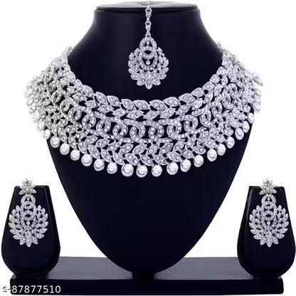 Sterling Rhodium Plated Jewellery Set With White Austrian Diamond