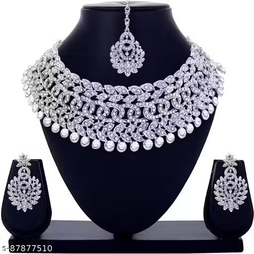 Sterling Rhodium Plated Jewellery Set With White Austrian Diamond