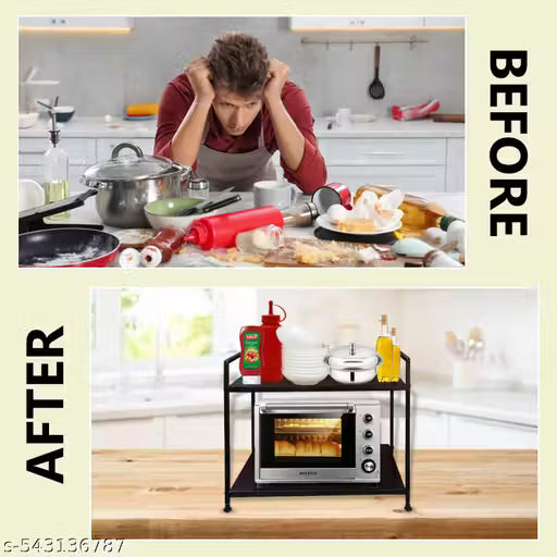 Kitchen 2 Self Microwave Oven OTG Counter Platform Storage Cabinet Organizer Holder Rack Stand Trolley, Induction Mixer Grinder Spice Dabba Air Fryer Space Saving Kitchen Stand two tier two step