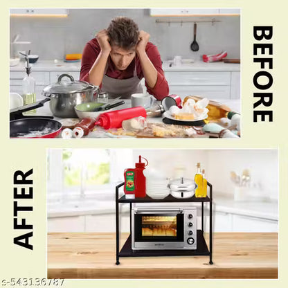 Kitchen 2 Self Microwave Oven OTG Counter Platform Storage Cabinet Organizer Holder Rack Stand Trolley, Induction Mixer Grinder Spice Dabba Air Fryer Space Saving Kitchen Stand two tier two step