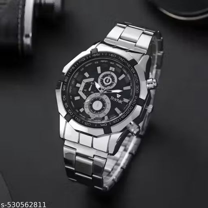 HYNK BLACK DAIL NEW DESIGNER ROUND STIANLESS STEEL SILVER ADJUSTABLE CHAIN Analog Watch - For Men