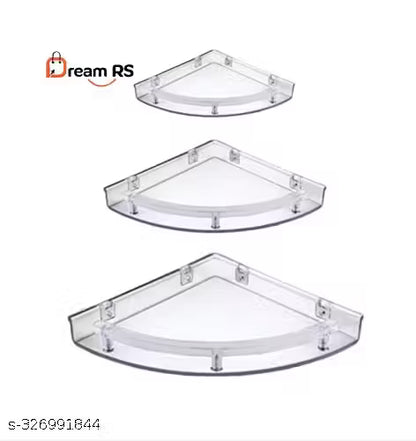 Corner shelf Set of 3 Unbreakable Multipurpose/Plastic Wall Shelf Plastic Wall Shelf (Number of Shelves - 3, White)