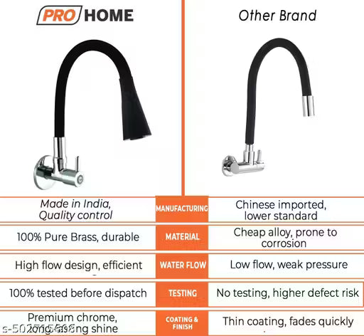 360 Degree Flexible Black Silicon Swivel Spout & Dual Flow Pattern For Hot OR Cold Water With Wall Flange Pillar Tap Faucet (Wall Mount Installation Type)
