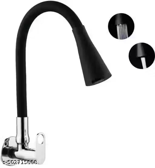 360 Degree Flexible Black Silicon Swivel Spout & Dual Flow Pattern For Hot OR Cold Water With Wall Flange Pillar Tap Faucet (Wall Mount Installation Type)