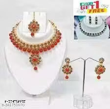 Buy One Get One Free White Jewellery Set With Earring And mangtikka Alloy Set